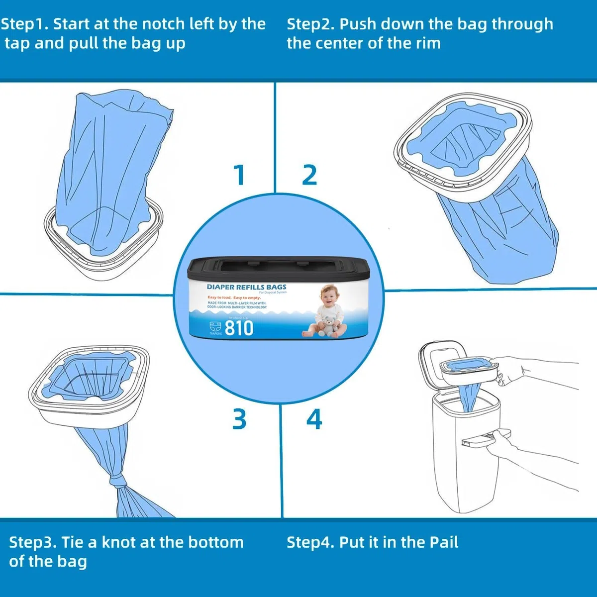 Jumbo-Nachfüllpackungen, quadratisch, kompatibel mit Diaper Genie Compact, Select Eimern, klassischer Version, für bis zu 810 Windeln in Neugeborenengröße, 4 Packungen