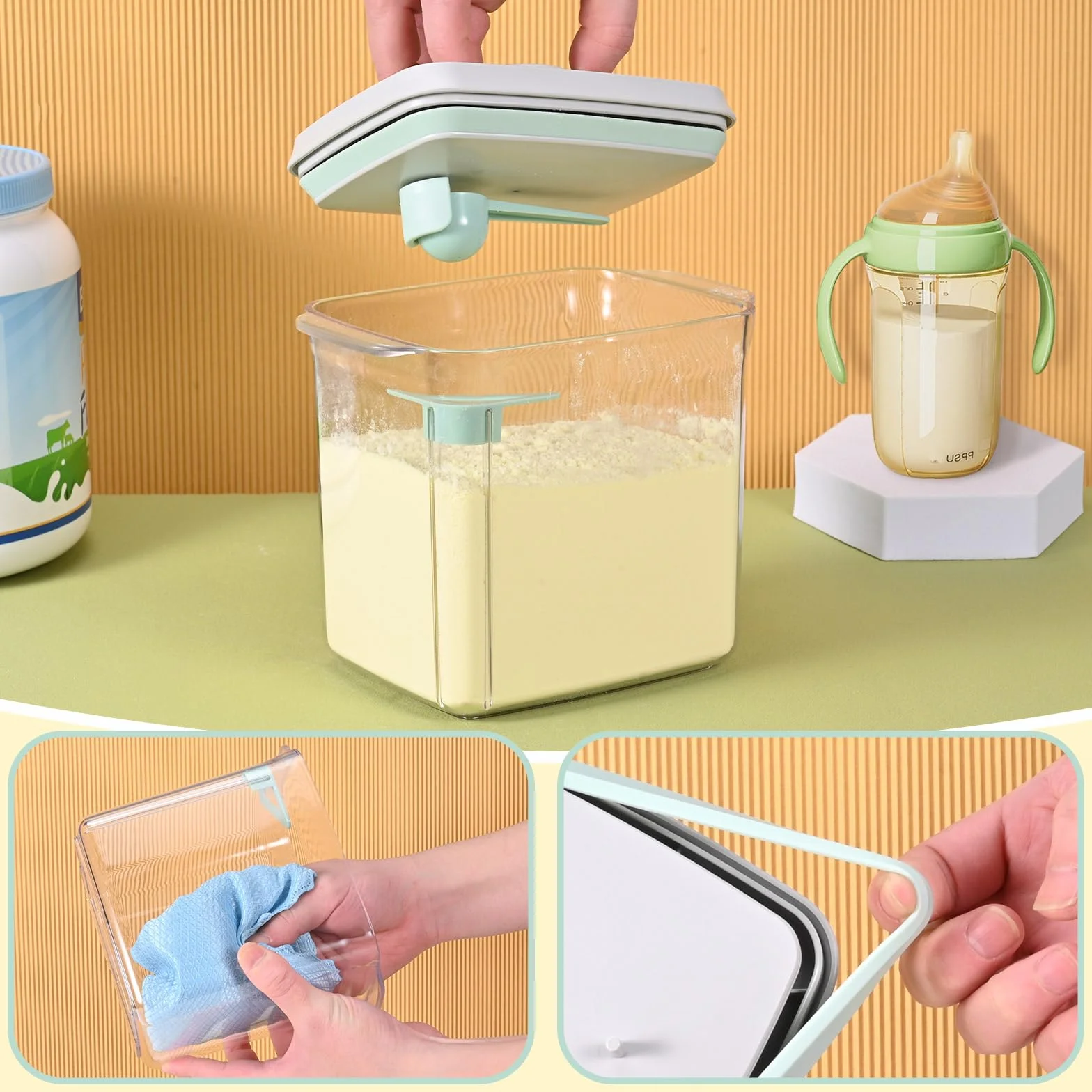 Milchpulverspender 1700 ml, tragbare Milchpulver-Aufbewahrungsbox mit Löffel, versiegelter Milchpulverspender, milchpulver behälter, Proteinpulver-Aufbewahrungsbox, abnehmbar