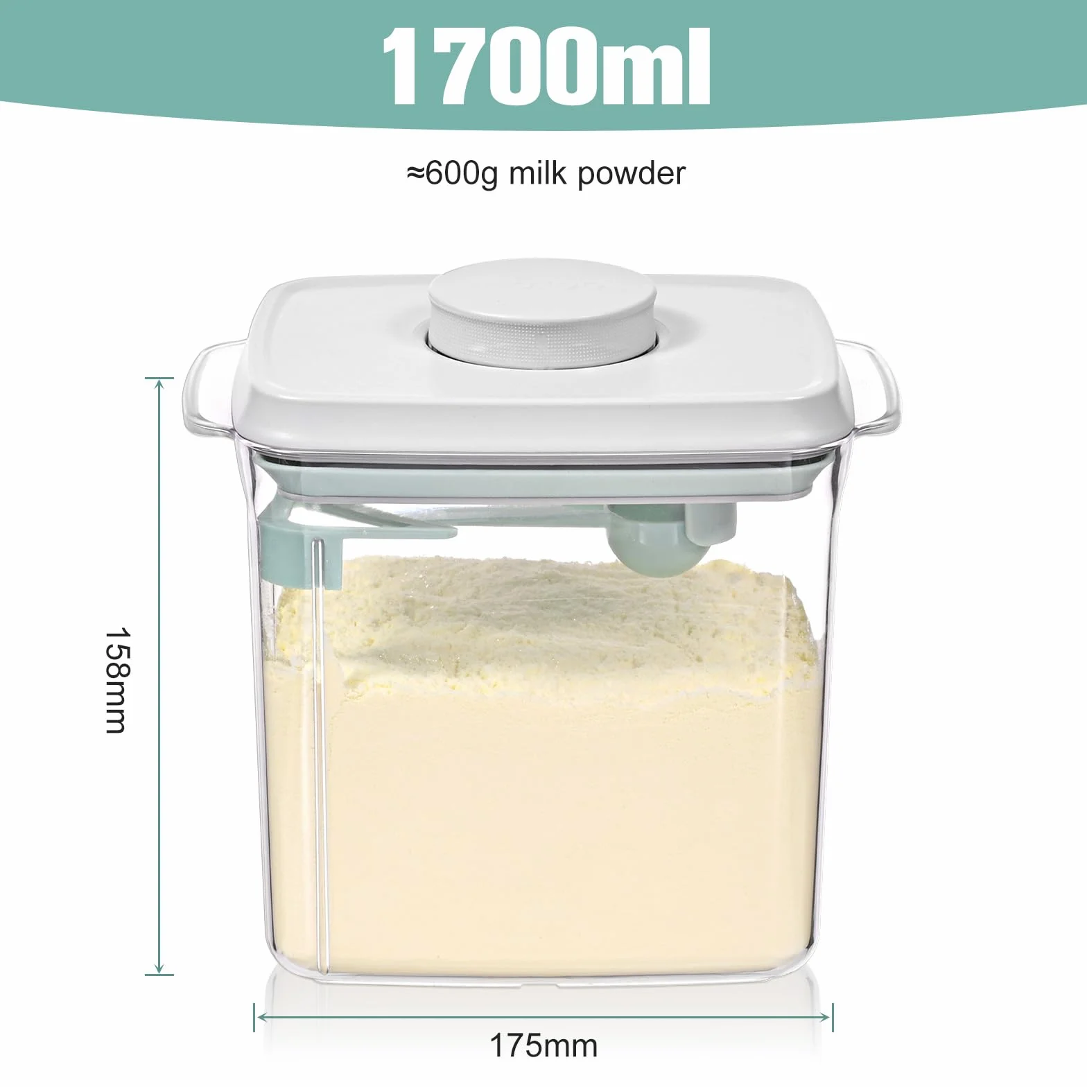 Milchpulverspender 1700 ml, tragbare Milchpulver-Aufbewahrungsbox mit Löffel, versiegelter Milchpulverspender, milchpulver behälter, Proteinpulver-Aufbewahrungsbox, abnehmbar