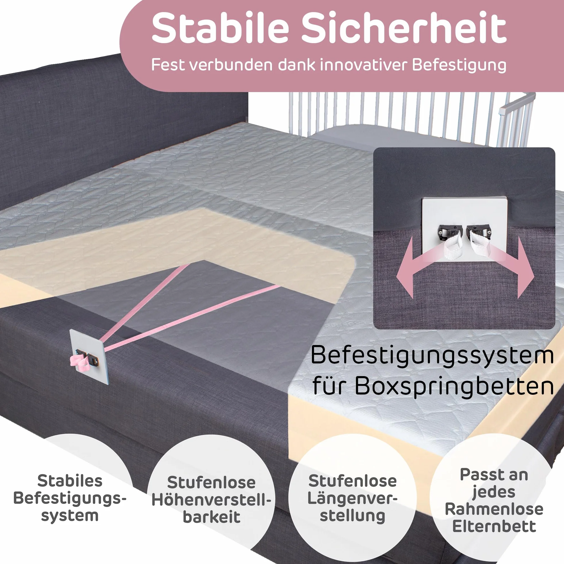 babybay Boxspring Beistellbett mit Matratze MediTex Wave, weiß lackiert