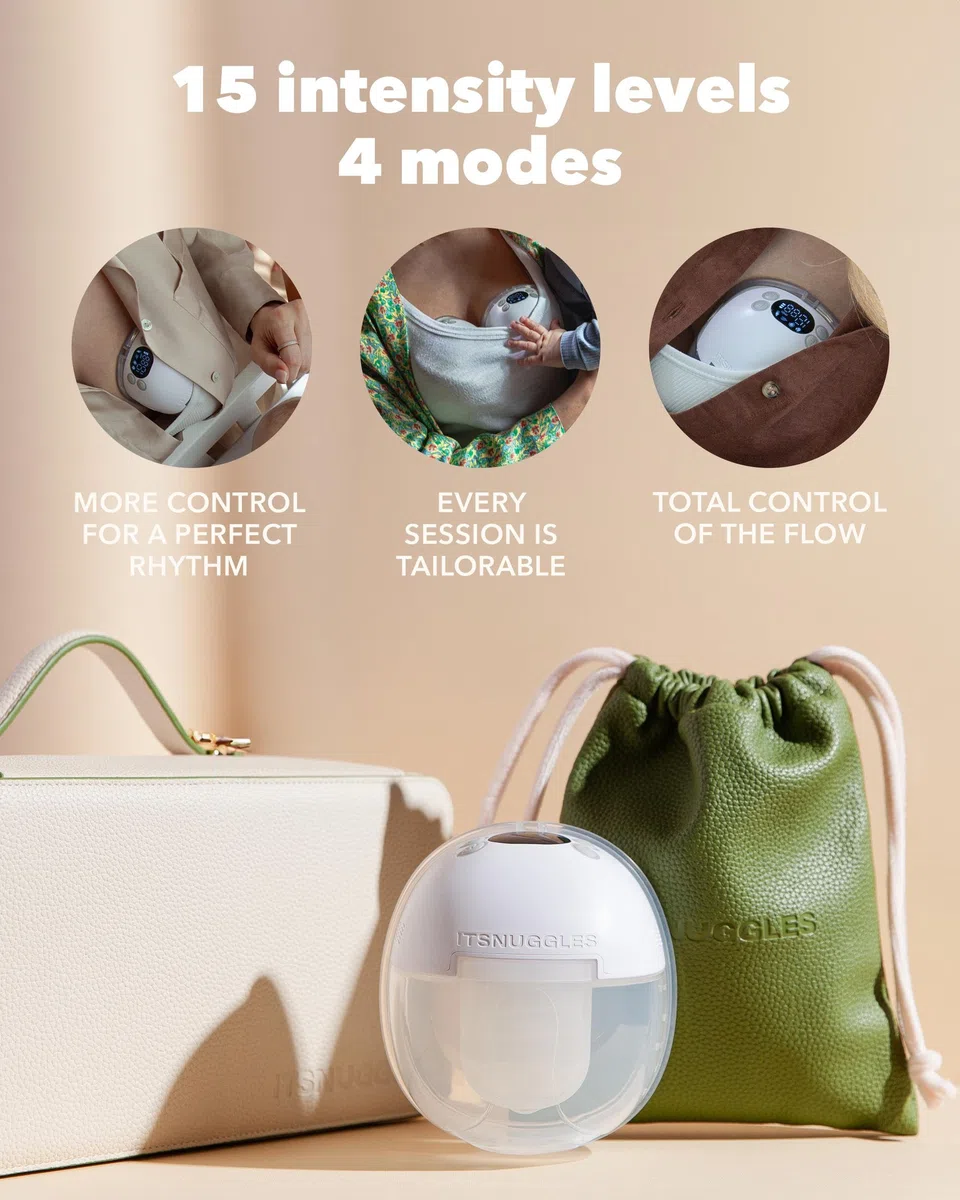 Tragbare Milchpumpe, freihändig, tragbare und tragbare Pumpe, 4 Modi, 15 Stufen, Massagemodus, doppelte elektrische Pumpe, kabellos, Lederetui, mehrere Einsätze, 2 Stück