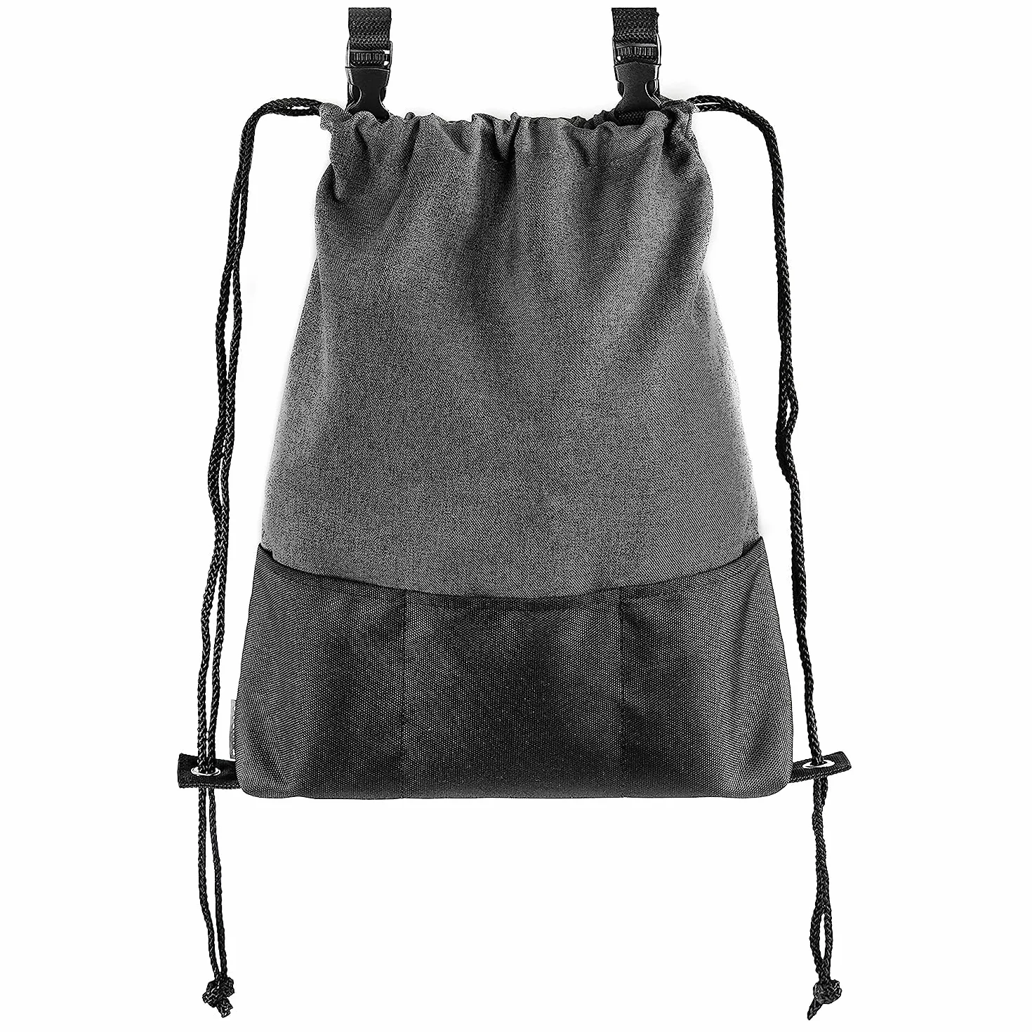 Zamboo Leichte Kinderwagentasche - Universal Beutel/Kinderwagen Organizer mit Befestigungshaken Buggy Clips - Kleine Wickeltasche/Wickelrucksack zum Umhängen - Grau Schwarz