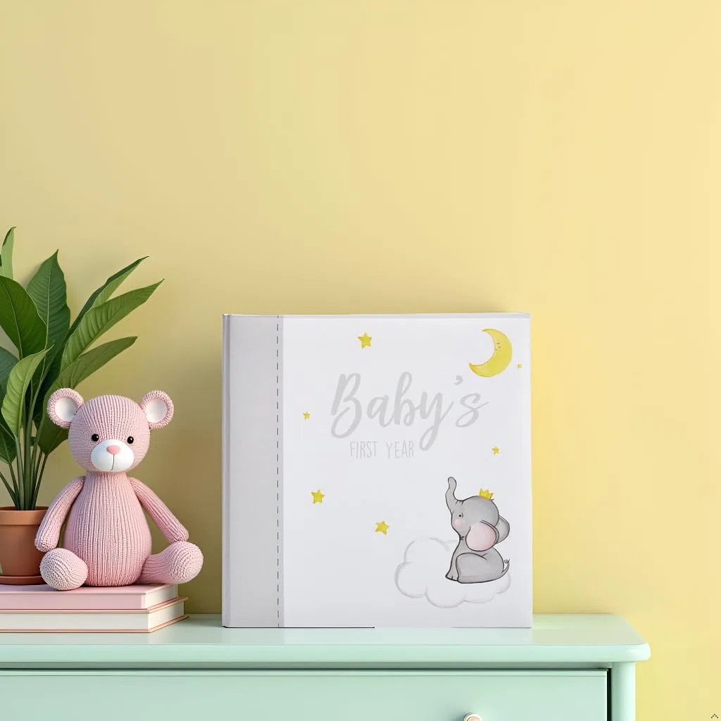 Kate & Milo Baby-Erinnerungs-Tagebuch zum ersten Jahr des Babys, unisex, Erinnerungsbuch, Babyerinnerung, Elefant