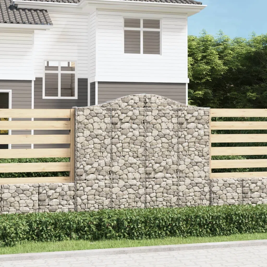 Gabione mit Hochbogen 200x30x180/200 cm aus verzinktem Eisen wetterfest Gartenwand Dekoration Windschutz robust