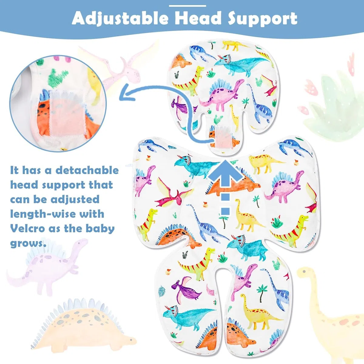 Hooyax Baby Autositz-Kissen, Kopf- und Körperstütze für Babyschalen, Einlage für Babyschalen, Kopfstützenkissen für Neugeborene für Kinderwagen, Babywippen, Schaukeln, Dinosaurier