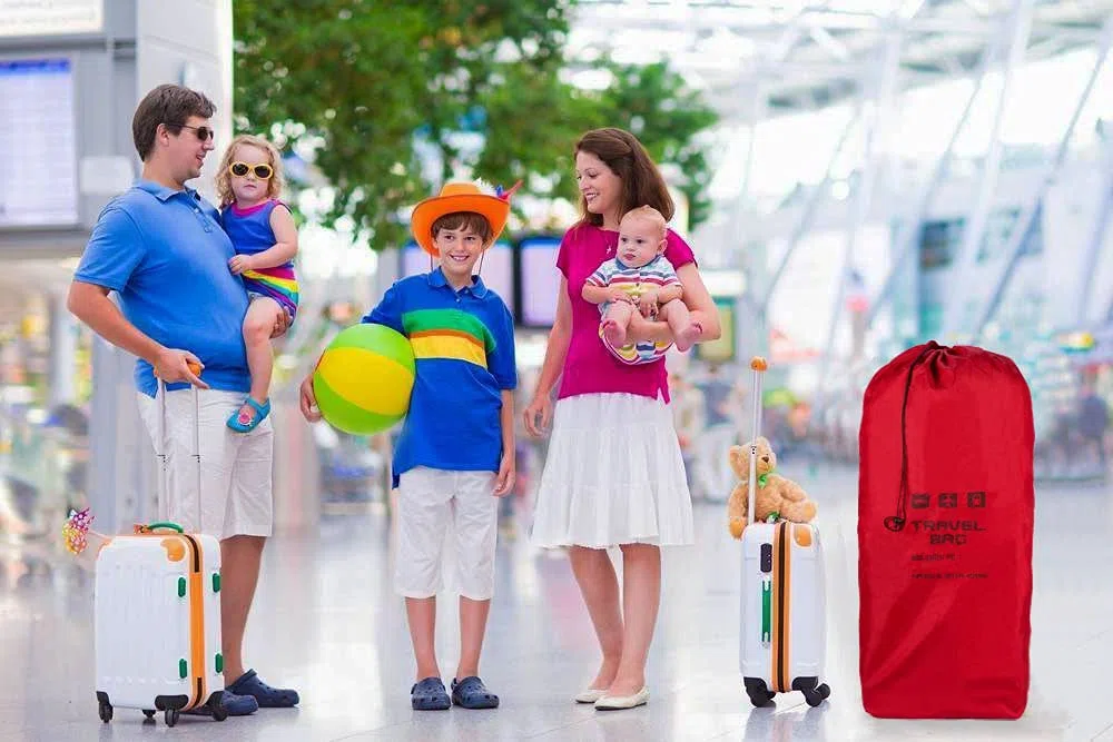 Ferocity Rote Reisetasche für Kinderwagen Größe zu 120x35x35 cm Transporttasche Buggy Tragetasche Faltbar als Rucksack perfekt am Flughafen beim Einchecken Bahnhof Autofahrten [085]