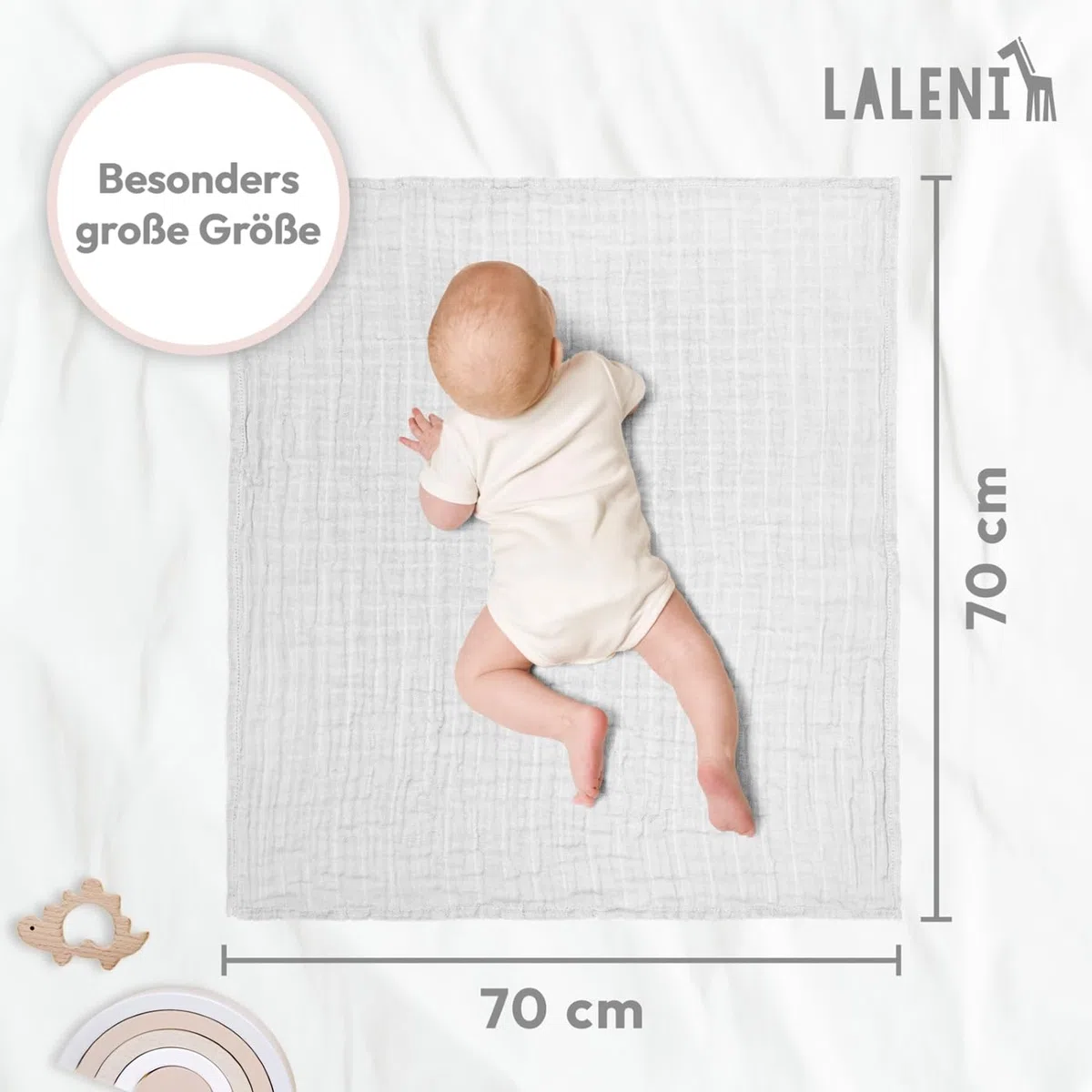 Laleni Spucktücher Baby im 10er Set aus Reiner Baumwolle - schadstofffreie Mulltücher weich 70x70 - saugstarke Mussellintücher Baby - Musselin Tuch als Mullwindel - waschbare Mulltücher - Weiß