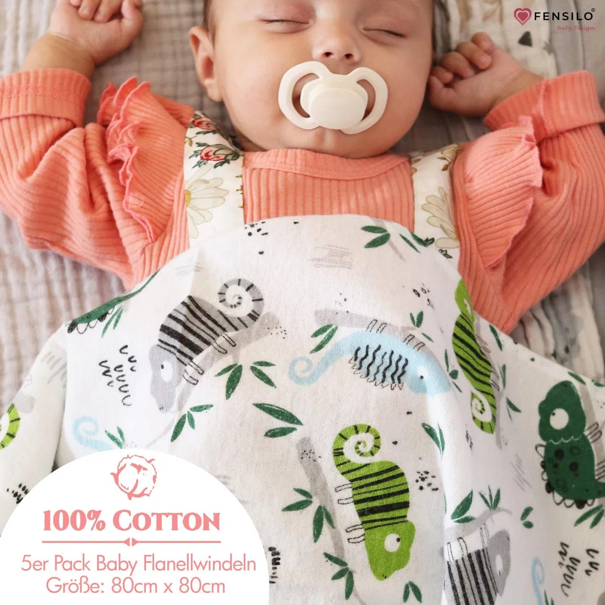 FENSILO Moltontücher, 5er Pack-Flanellwindeln aus 100% Baumwolle-80x80cm, Spucktücher Baby, Flanell Moltontuch Spucktücher für Jungen oder Mädchen
