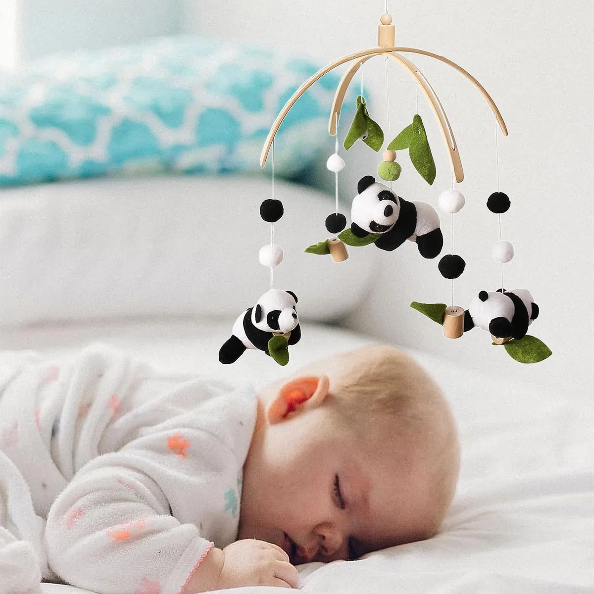 Panda Mobile Bettglocke mit Filzbällen für Jungen und Mädchen
