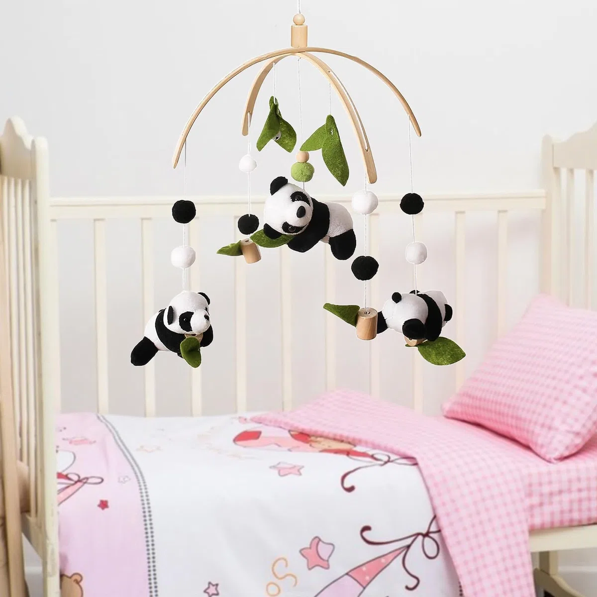 Panda Mobile Bettglocke mit Filzbällen für Jungen und Mädchen