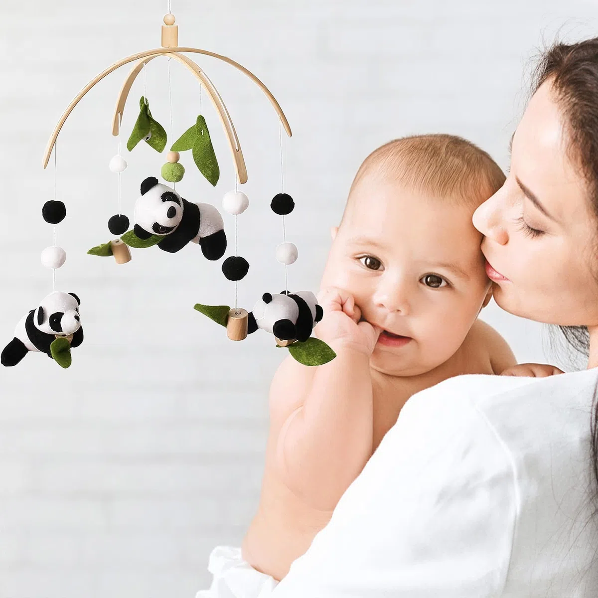 Panda Mobile Bettglocke mit Filzbällen für Jungen und Mädchen