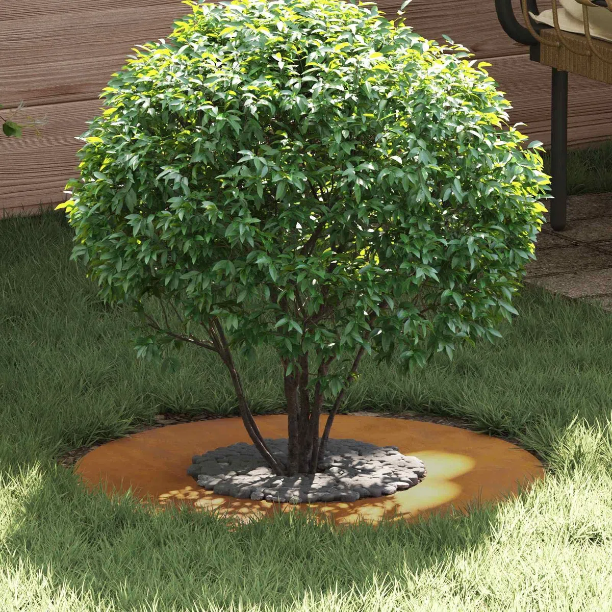 5er Set Flacher Baumbegrenzer aus wetterfestem Stahl, Braun, Ø30/60 cm, für Garten, Landschaftsbau, Wurzeln Schutz