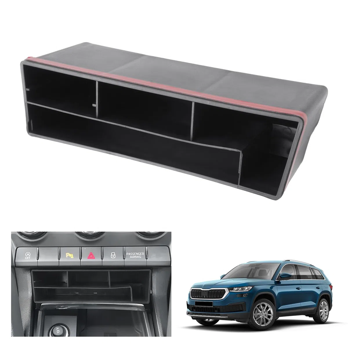 Mittelkonsole Organizer Armlehnenablage Zubehör für Skoda Kodiaq 2017-2023/ Karoq 2017-2024，mit Smooth Slide Technology