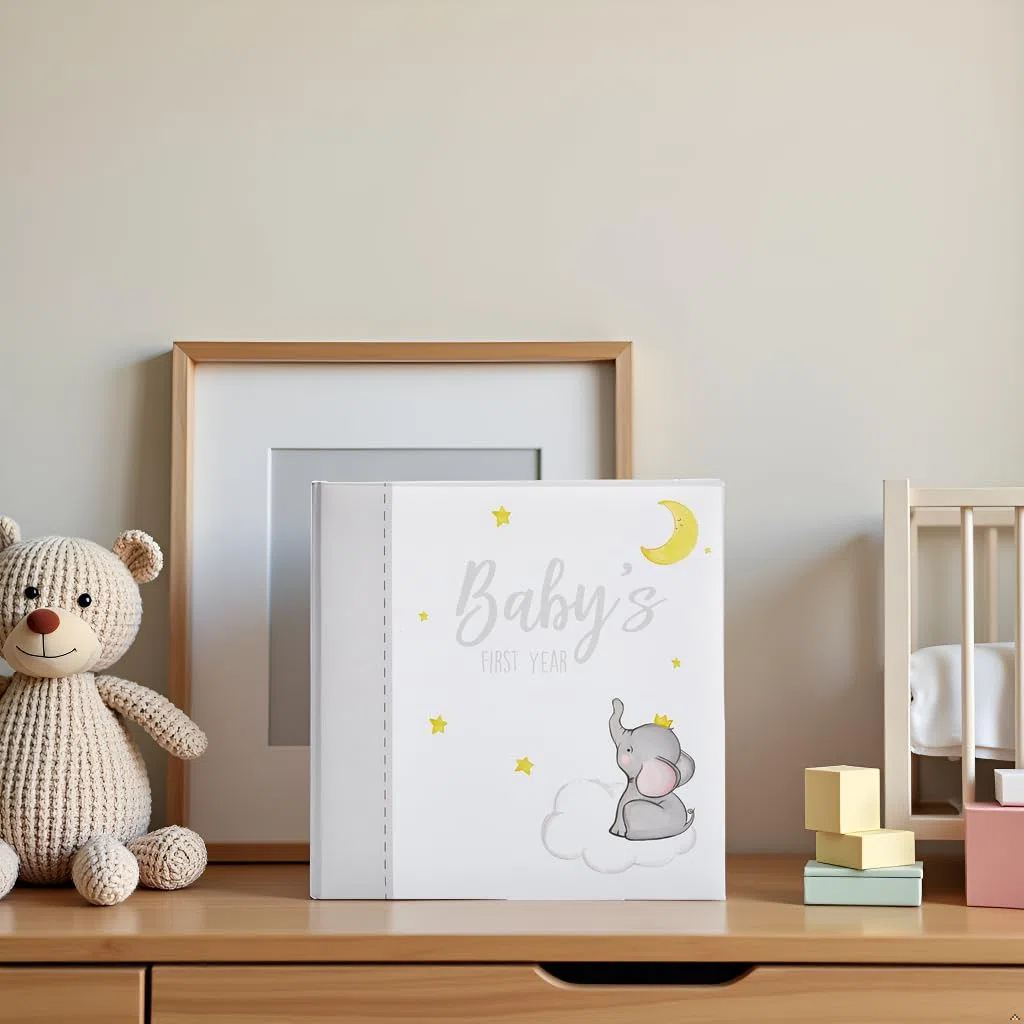 Kate & Milo Baby-Erinnerungs-Tagebuch zum ersten Jahr des Babys, unisex, Erinnerungsbuch, Babyerinnerung, Elefant