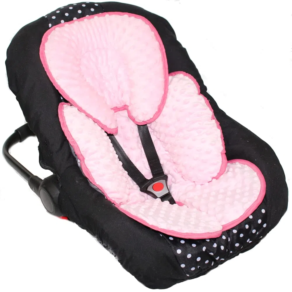Sitzverkleinerer Minky - Baumwolle Baby Auto Kindersitz Babyschale Einlage Einsatz (Girl + Rosa)