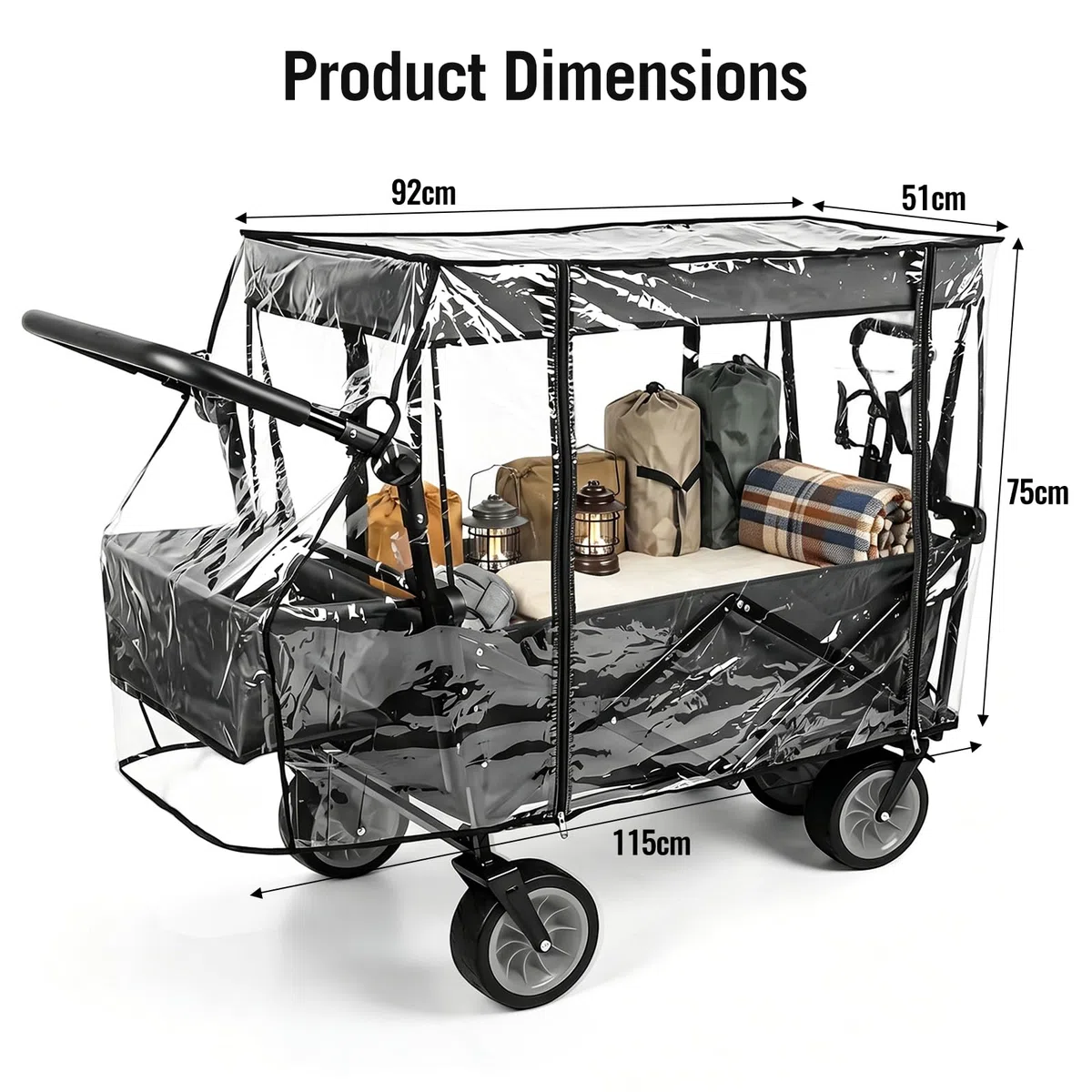 Bollerwagen Regenschutz, Universal Bollerwagen Regenschutz, 115 X 51 X 75 cm Regenverdeck, Regenabdeckung Transparent für Regenplane Klappbaren Bollerwagen Campingwagen Handwagen Universal Kinder