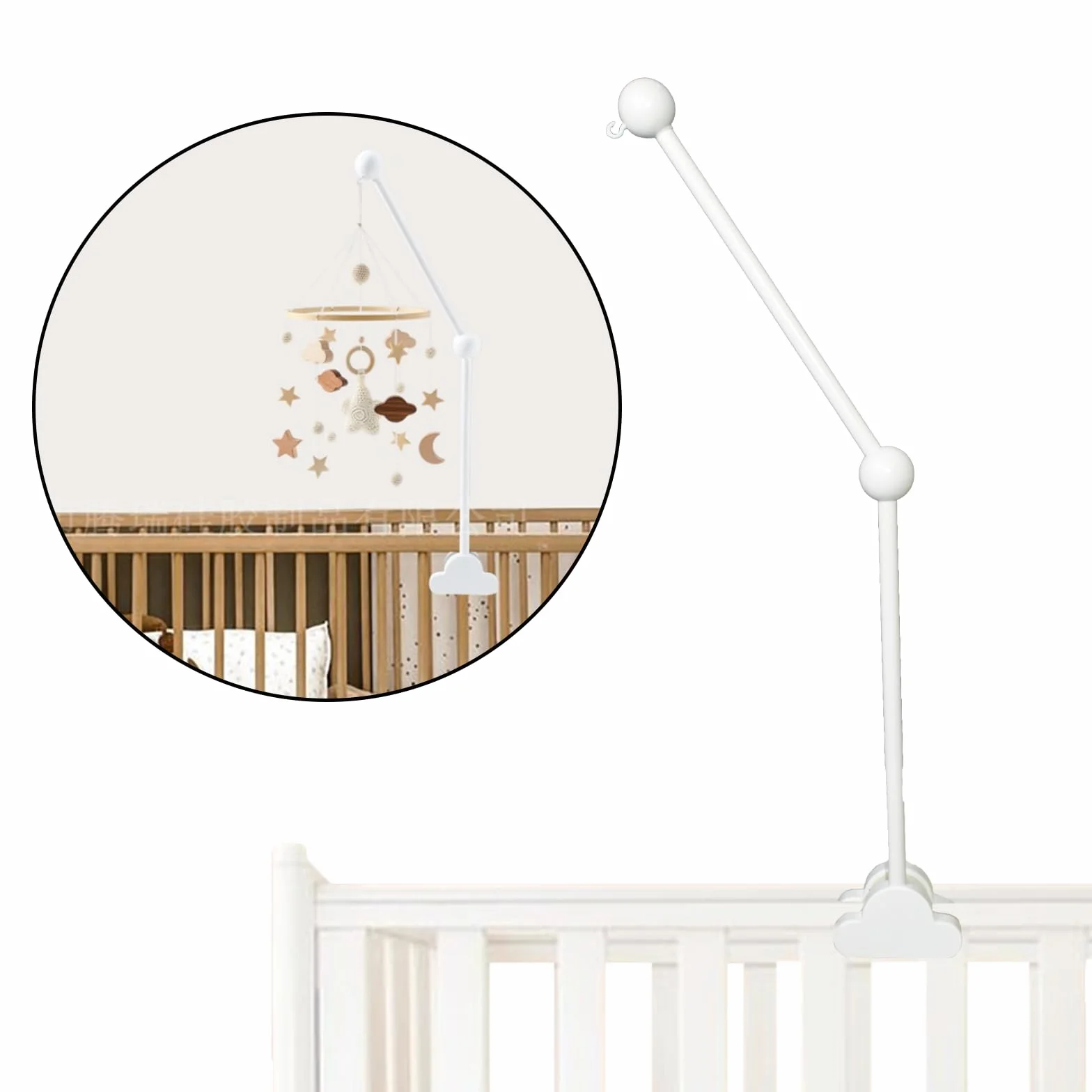 Mobile Halterung Weiß, AolKee Mobile Halterung Holz, Mobile Baby, Abnehmbarer Verstellbarer Kinderbett Mobile Arm zum Aufhängen Krippe Mobiles/Windspiele Spielzeug, babybett zubehör