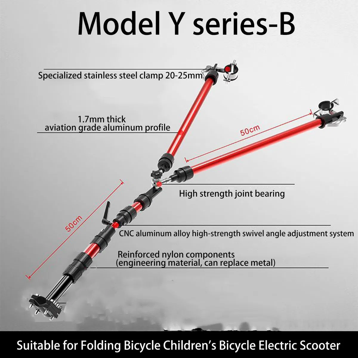 Fahrradanhänger-Verbinder, Lastenanhänger-Zugstange, klappbar, aus Aluminiumlegierung, Verbindungsstange für Fahrrad- und Elektrofahrzeuganhänger, geeignet für Mountainbikes, Kinderfahrräder