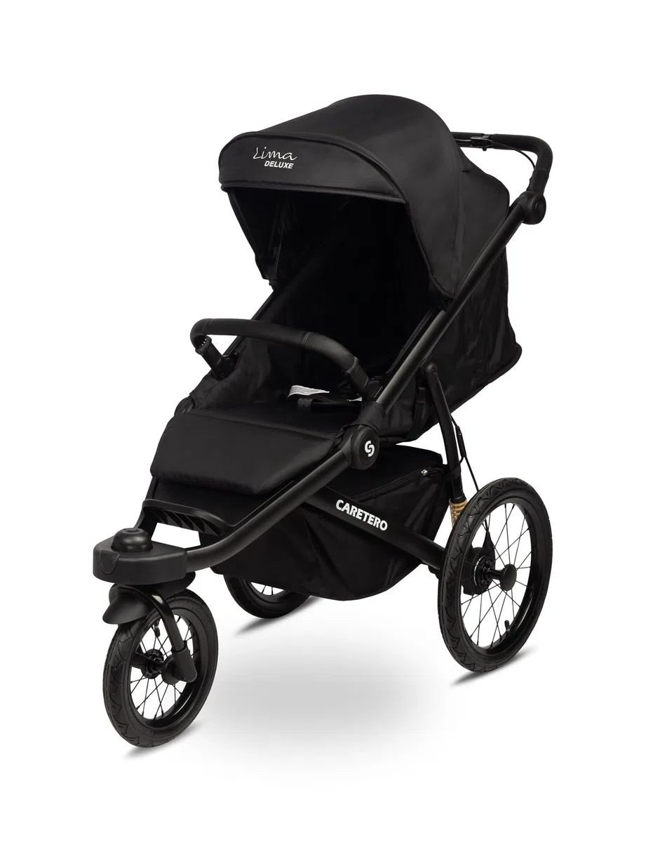 CARETERO - Leichter Kinderwagen, Lima Deluxe Buggy mit verstellbarem Sitz, großem Verdeck und Aufbewahrungskorb - Kompakter faltbarer Reisebuggy - Kinderwagen für Kleinkinder - Farbe Schwarz
