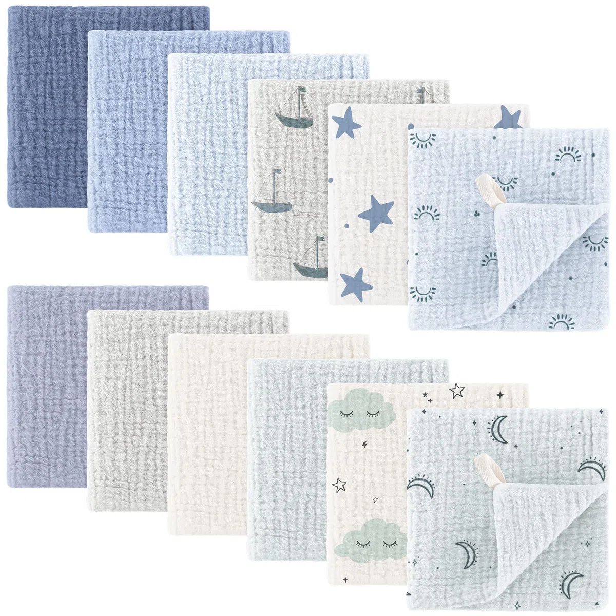 Bearmoss Baby Musselin Waschlappen Moltontücher 100% Baumwolle Weiche Spucktücher Baby,Atmungsaktiv und Extrem Saugfähig Musselin Tuch für Saugstark Mulltücher 12 Stück 25 x25cm (Blaugrün)