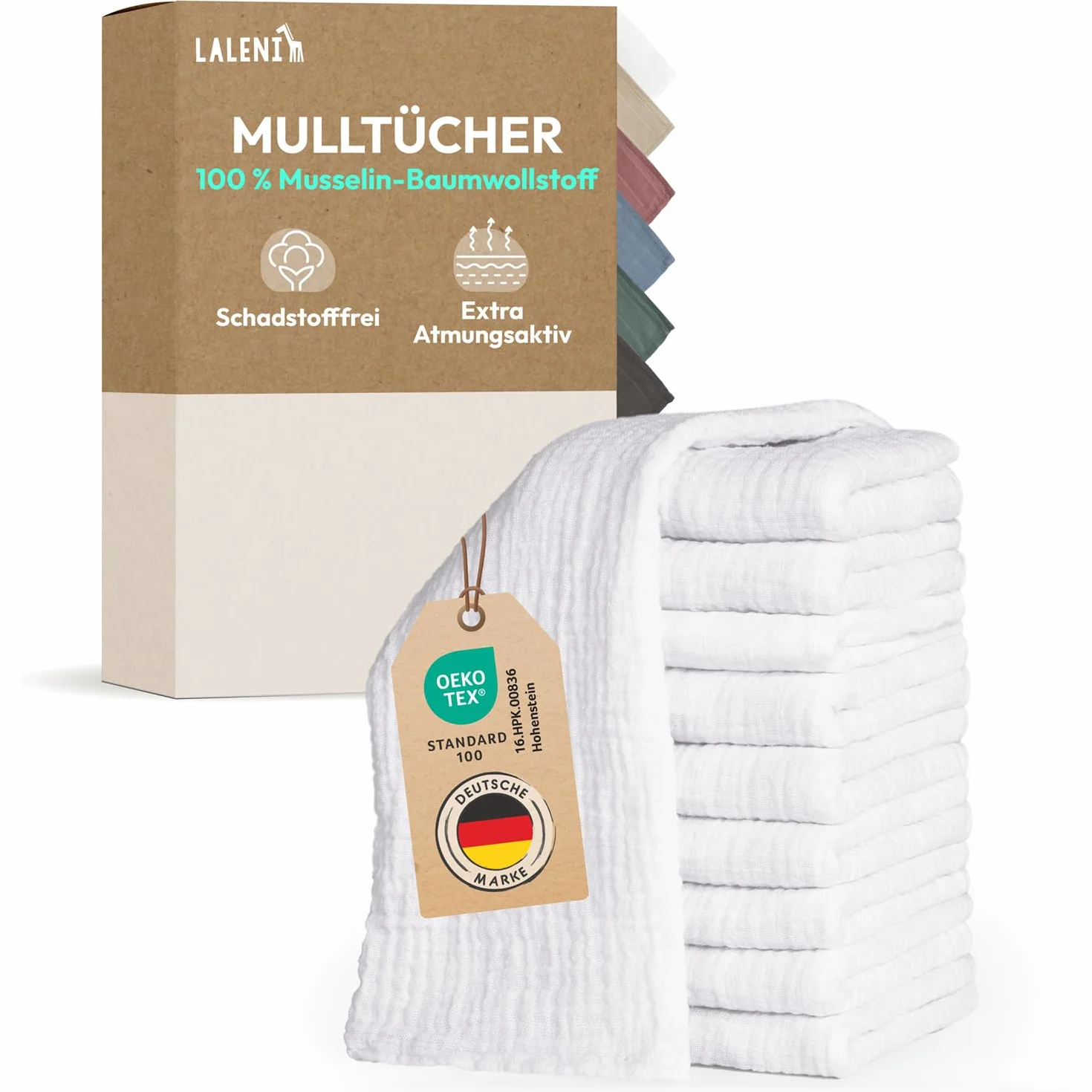 Laleni Spucktücher Baby im 10er Set aus Reiner Baumwolle - schadstofffreie Mulltücher weich 70x70 - saugstarke Mussellintücher Baby - Musselin Tuch als Mullwindel - waschbare Mulltücher - Weiß