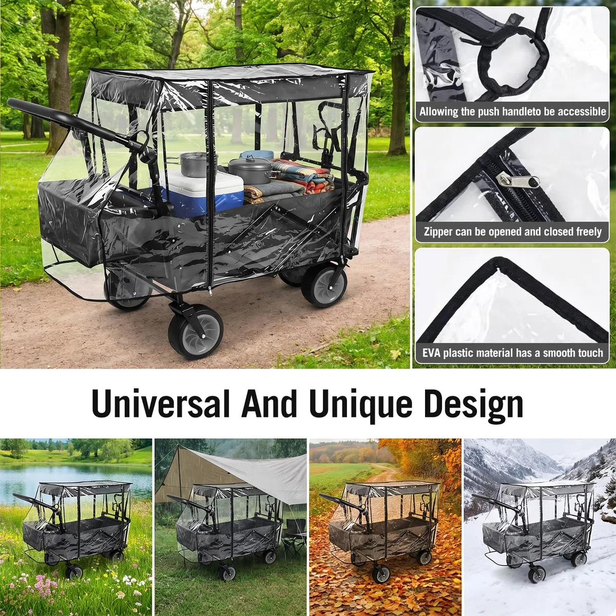 Bollerwagen Regenschutz, Universal Bollerwagen Regenschutz, 115 X 51 X 75 cm Regenverdeck, Regenabdeckung Transparent für Regenplane Klappbaren Bollerwagen Campingwagen Handwagen Universal Kinder