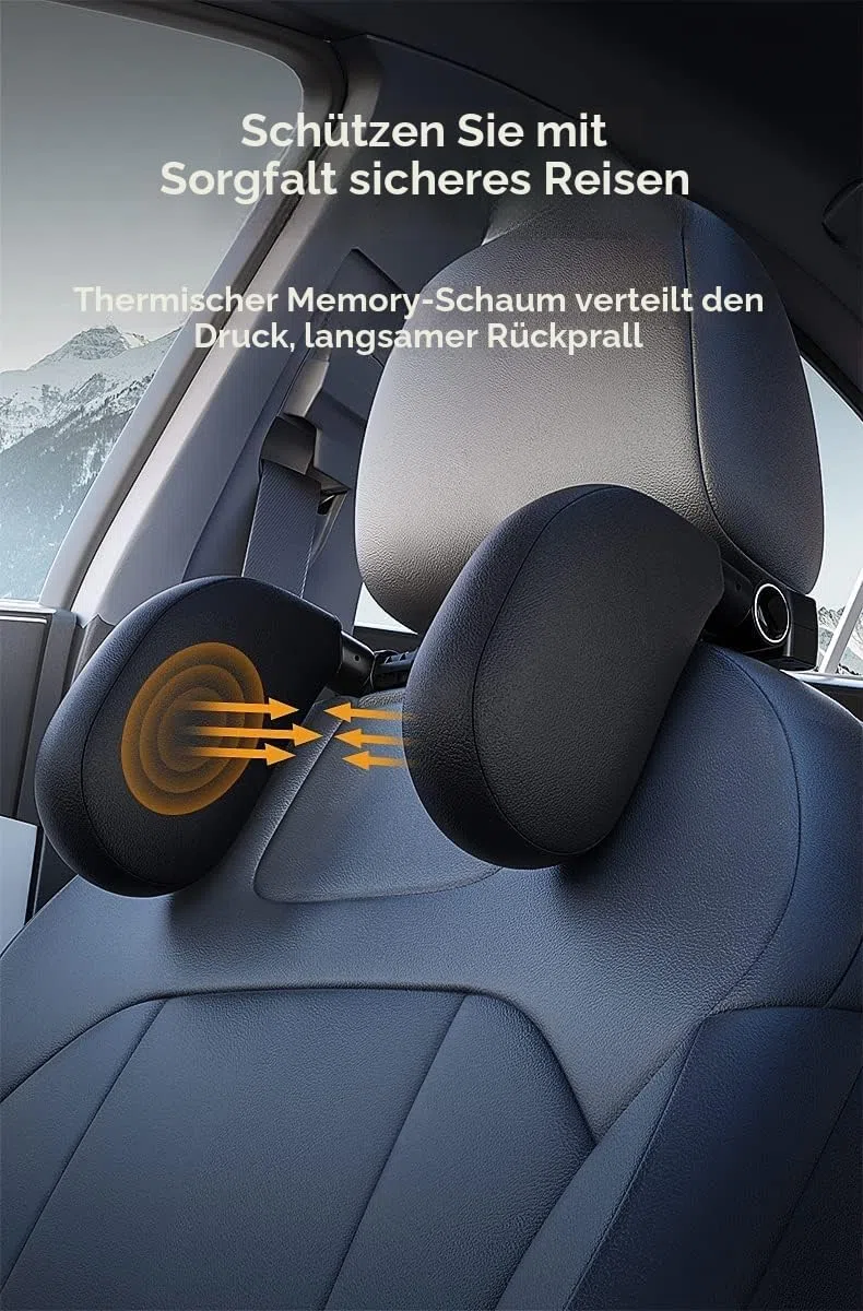 Auto Kopfstütze für Kinder und Erwachsene, 180° verstellbare Seitenpolster, Memory Schwamm Kopf und Nackenstütze (Schwarz)