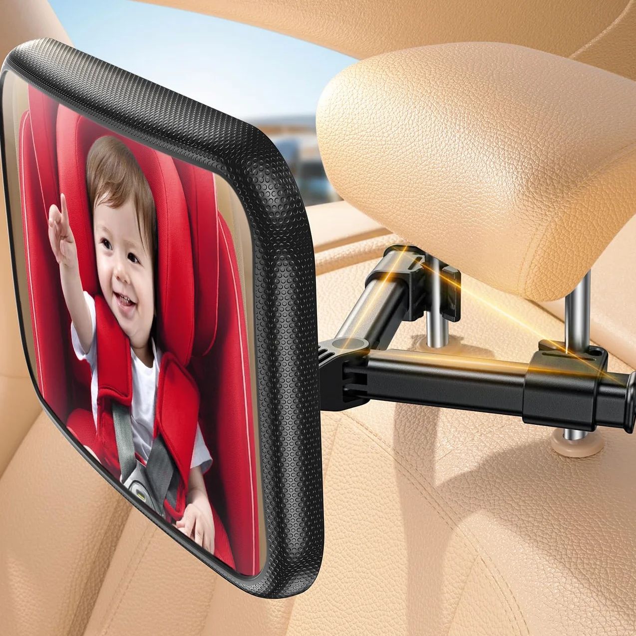 Lamicall Spiegel Auto Baby Rückbank - [2026 Haken Clip] Bruchsicher Autospiegel Baby Rücksitz, 360° Drehbar Babyspiegel Rücksitzspiegel, Kopfstützen Auto Spiegel für Baby&Kinder mit 175° Konvexspiegel