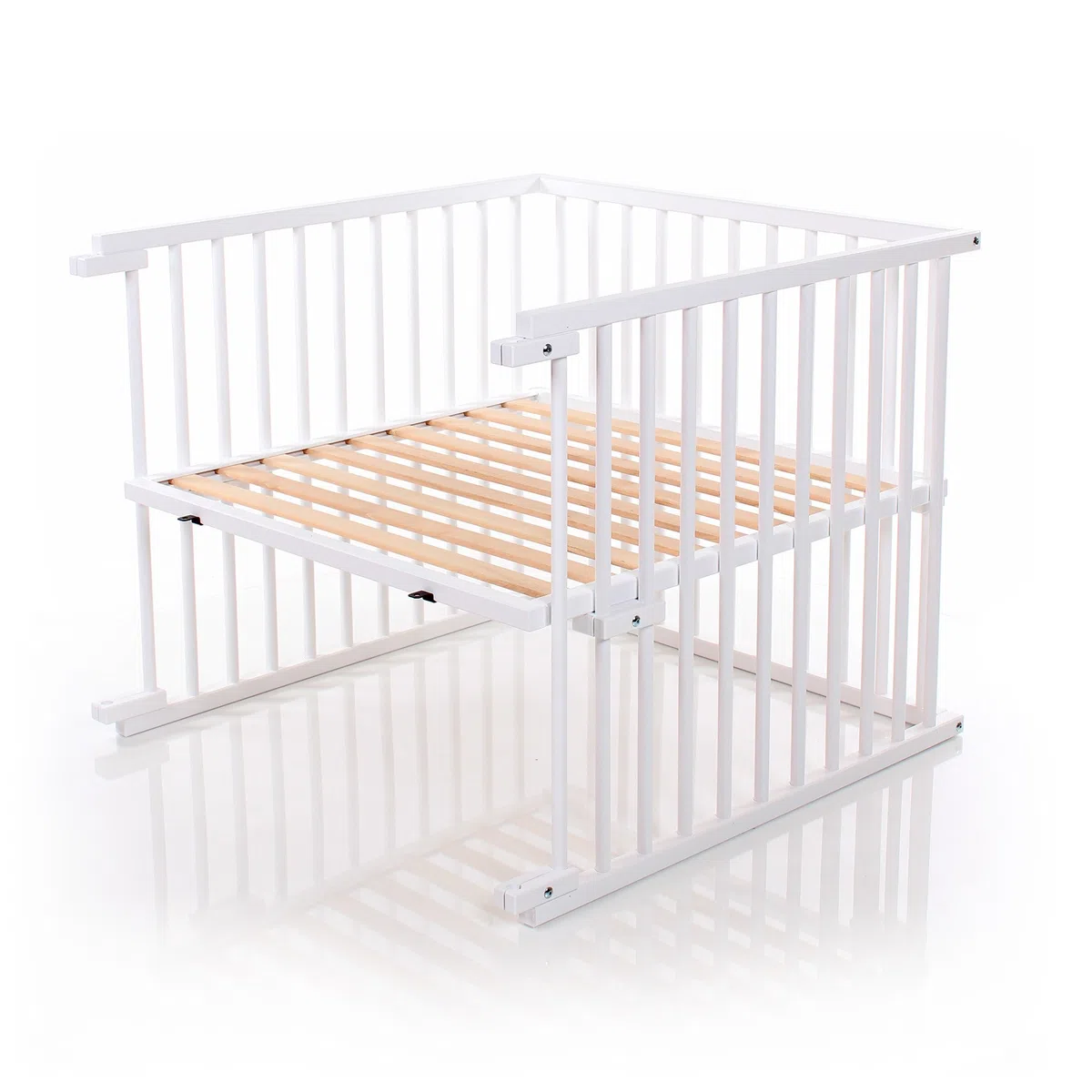 babybay Kinderbett Umbausatz für Beistellbetten stufenlos verstellbar passend für Modell Original Beistellbett / Babybett Größe: 132 cm x 81 cm aus massivem Buchenholz, weiß lackiert