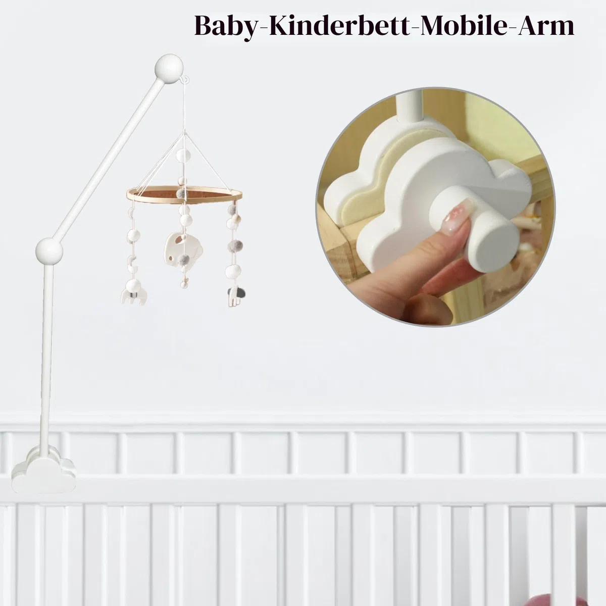 Mobile Halterung Weiß, AolKee Mobile Halterung Holz, Mobile Baby, Abnehmbarer Verstellbarer Kinderbett Mobile Arm zum Aufhängen Krippe Mobiles/Windspiele Spielzeug, babybett zubehör