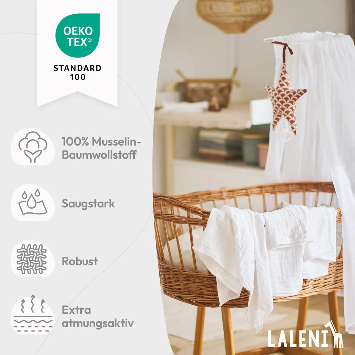 Laleni Spucktücher Baby im 10er Set aus Reiner Baumwolle - schadstofffreie Mulltücher weich 70x70 - saugstarke Mussellintücher Baby - Musselin Tuch als Mullwindel - waschbare Mulltücher - Weiß