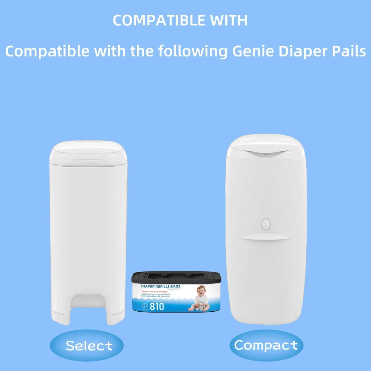 Jumbo-Nachfüllpackungen, quadratisch, kompatibel mit Diaper Genie Compact, Select Eimern, klassischer Version, für bis zu 810 Windeln in Neugeborenengröße, 4 Packungen