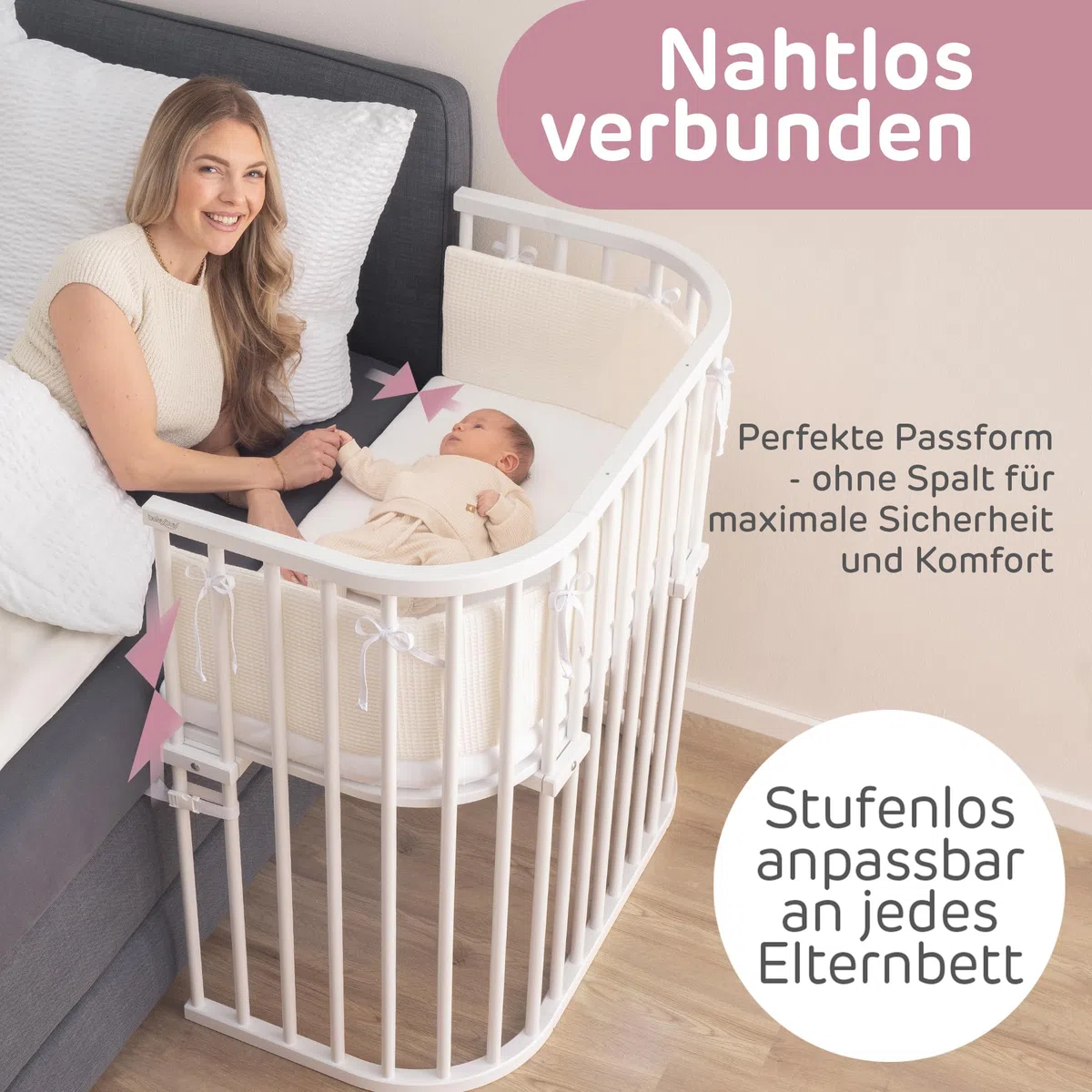 babybay Boxspring Beistellbett mit Matratze MediTex Wave, weiß lackiert