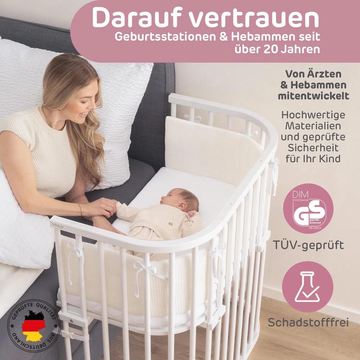 babybay Boxspring Beistellbett mit Matratze MediTex Wave, weiß lackiert