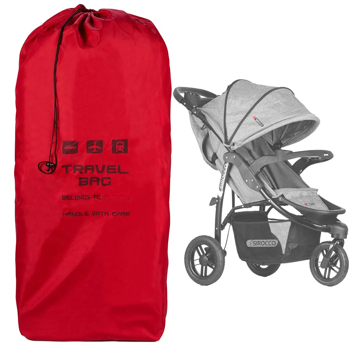 Ferocity Rote Reisetasche für Kinderwagen Größe zu 120x35x35 cm Transporttasche Buggy Tragetasche Faltbar als Rucksack perfekt am Flughafen beim Einchecken Bahnhof Autofahrten [085]