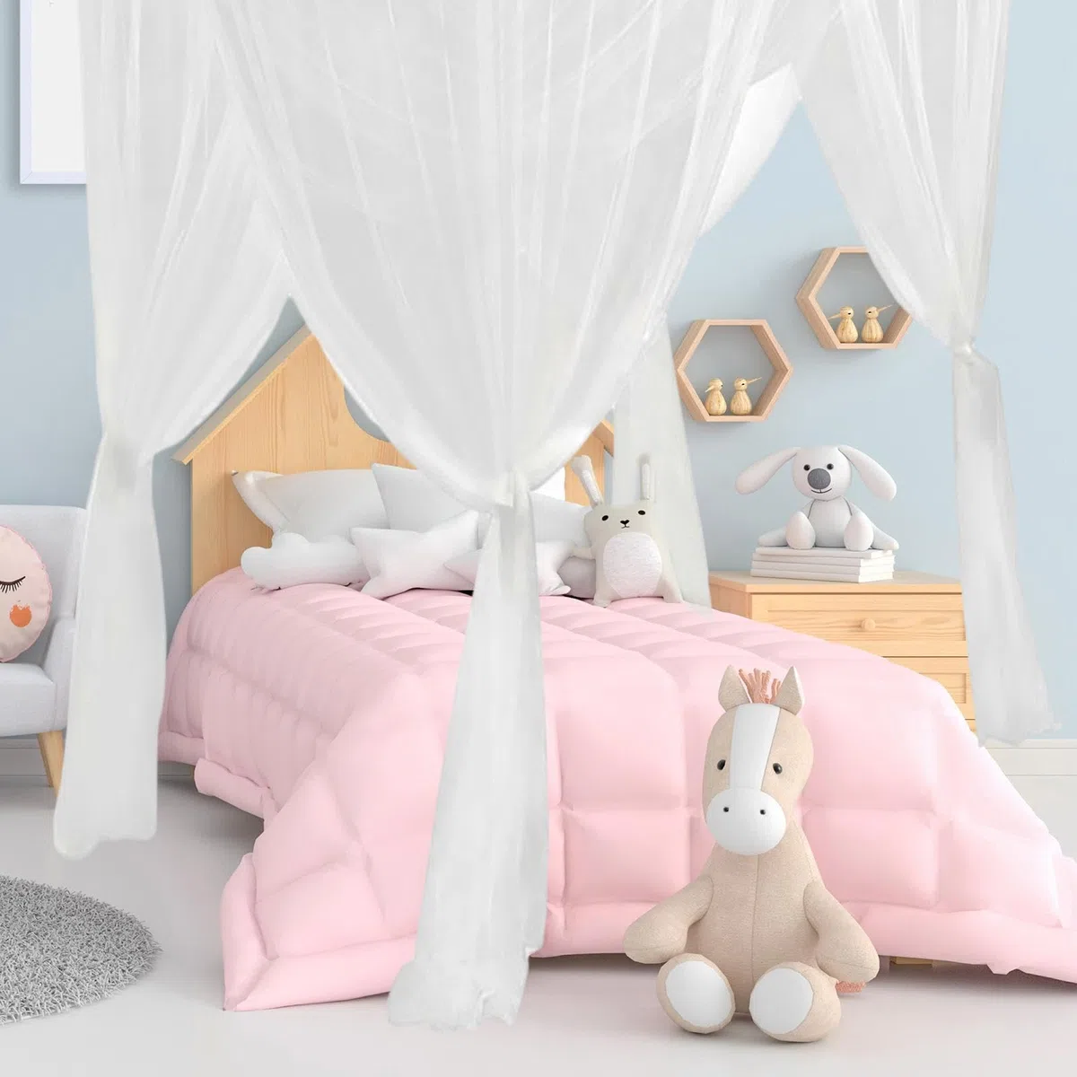 Baoblaze 4 Eckpfosten Himmelbett Vorhang, Moskitonetz Doppelbett und Einzelbett, Mückenschutz Moskitonetz, Mückennetz Bett, Moskitonetz Doppelbett für Haus Kinderzimmer Reise im Freien, Weiß