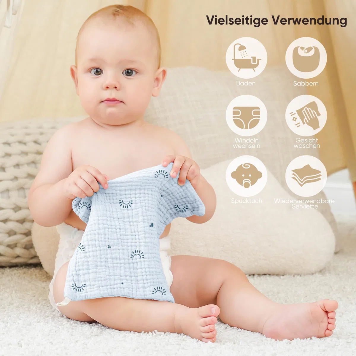 Bearmoss Baby Musselin Waschlappen Moltontücher 100% Baumwolle Weiche Spucktücher Baby,Atmungsaktiv und Extrem Saugfähig Musselin Tuch für Saugstark Mulltücher 12 Stück 25 x25cm (Blaugrün)