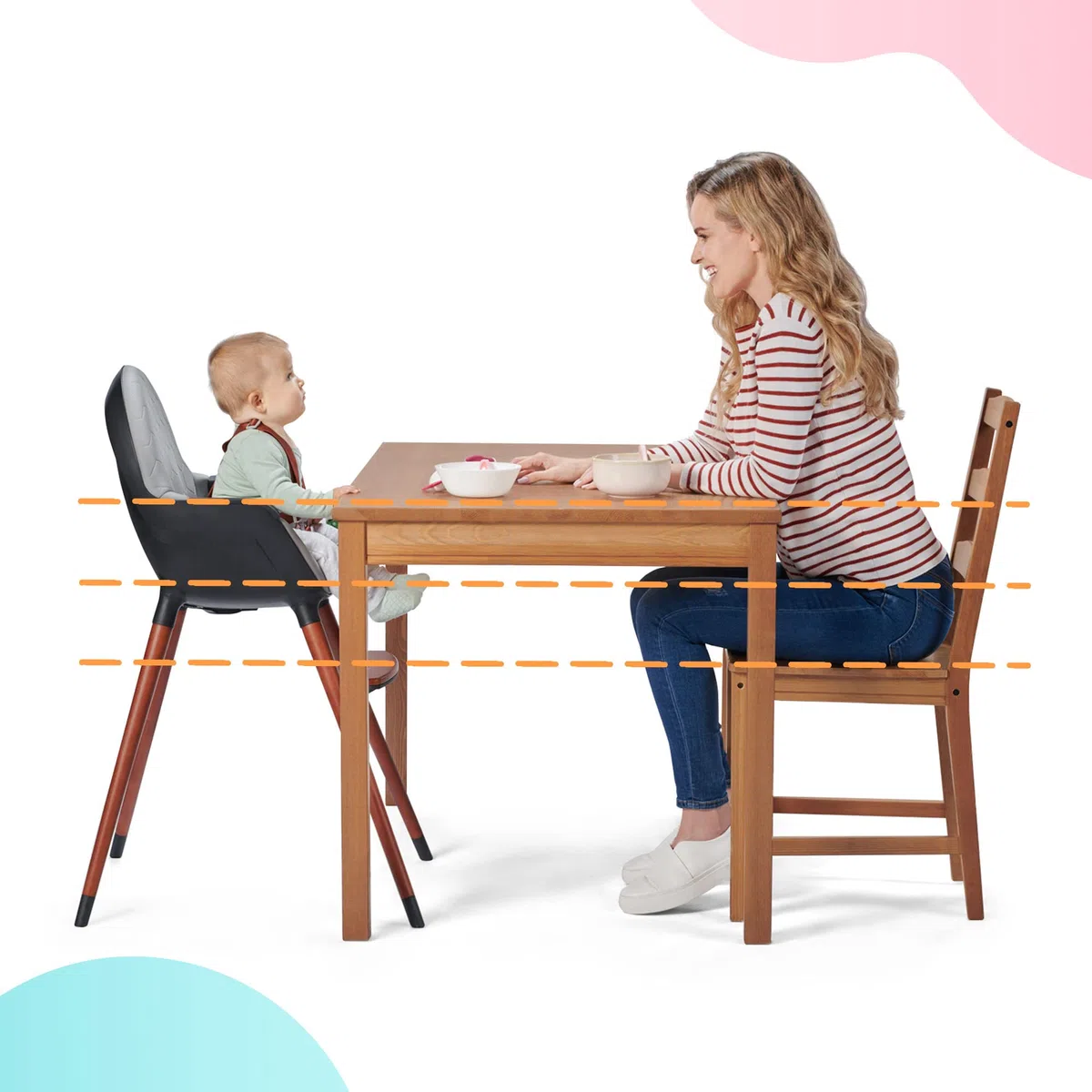 kk Kinderkraft FINIX Hochstuhl Baby ab 6 Monate bis 5 Jahre, Kinderhochstuhl 2in1 für ältere Kinder, Beine aus Holz, Verstellbare Rückenlehne Tablett Fußstütze, Stilvolles Design, Grau