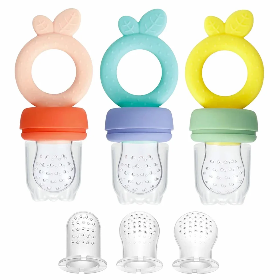 PandaEar 3 Stück Silikon Baby Fruchtsauger ab 3 Monate mit Silikon Sauger in 3 Größen| Baby Obstsauger Schnuller Spielzeug für Obst Gemüse Brei| BPA Frei| Baby Kleinkind