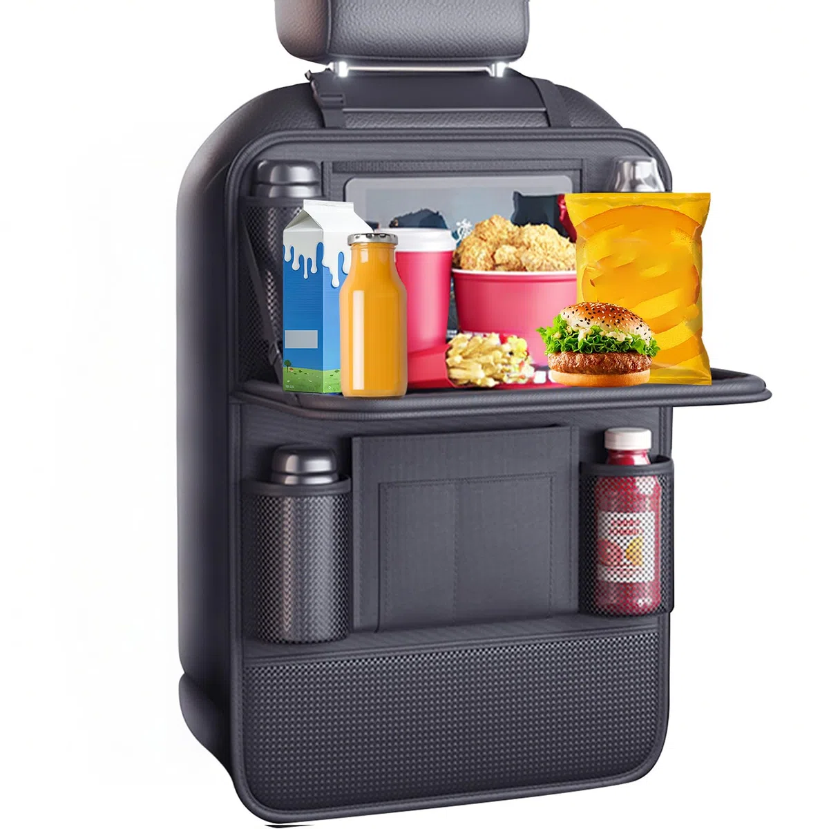 Auto Organizer, Große Rückenlehnenschutz Auto Kinder, Multifunktional Wasserdicht Rücksitz Organizer mit Klapptisch, Tablet/Telefon Aufbewahrung und 9 Taschen，42 cm × 61 cm (1 Stück)