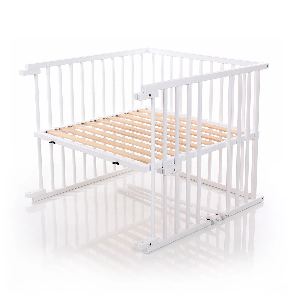 babybay Kinderbett Umbausatz für Beistellbetten stufenlos verstellbar passend für Modell Original Beistellbett / Babybett Größe: 132 cm x 81 cm aus massivem Buchenholz, weiß lackiert