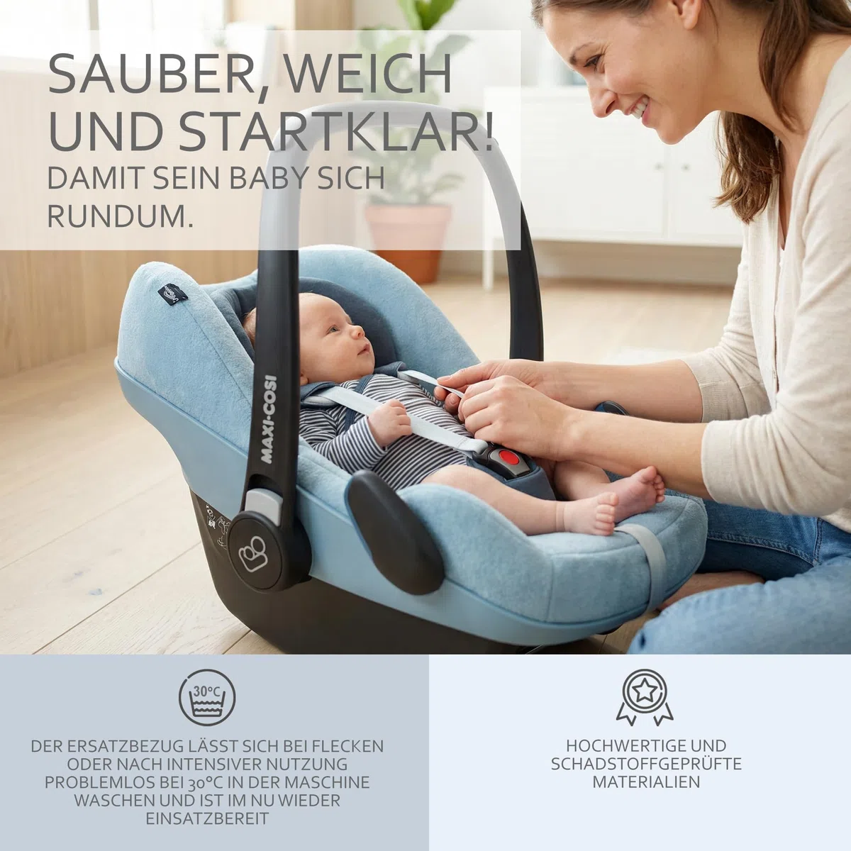 Sommerbezug Babyschale kompatibel mit Maxicosi Pebble & Pebble Plus - Atmungsaktiver Schonbezug Baumwolle - weich, passgenau Gurtschlitzen - Ersatzbezug Babysitz, waschbar - GRATIS KP (apfelgrün)