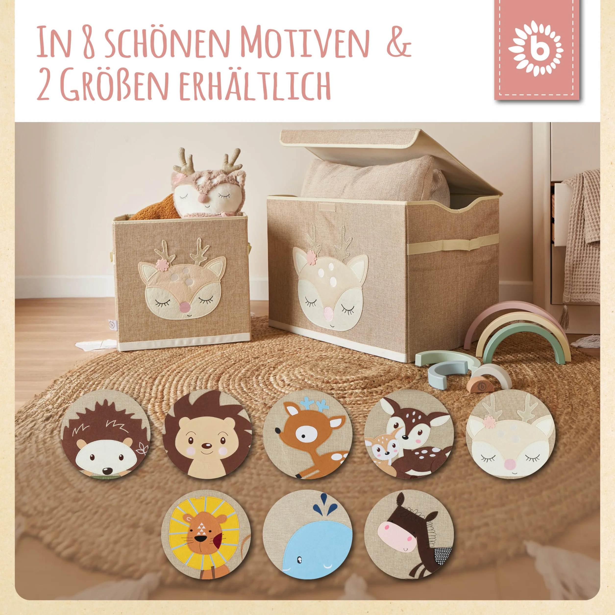 Bieco Aufbewahrungsbox Kinder | REH Ella Motiv ca. 36L faltbar | Süße Spielzeug Kiste für Kallax Regal | Aufbewahrungsbox 33x33x33 | Kallax Boxen für Spielzeug Aufbewahrung | Storage Box Kallax Korb