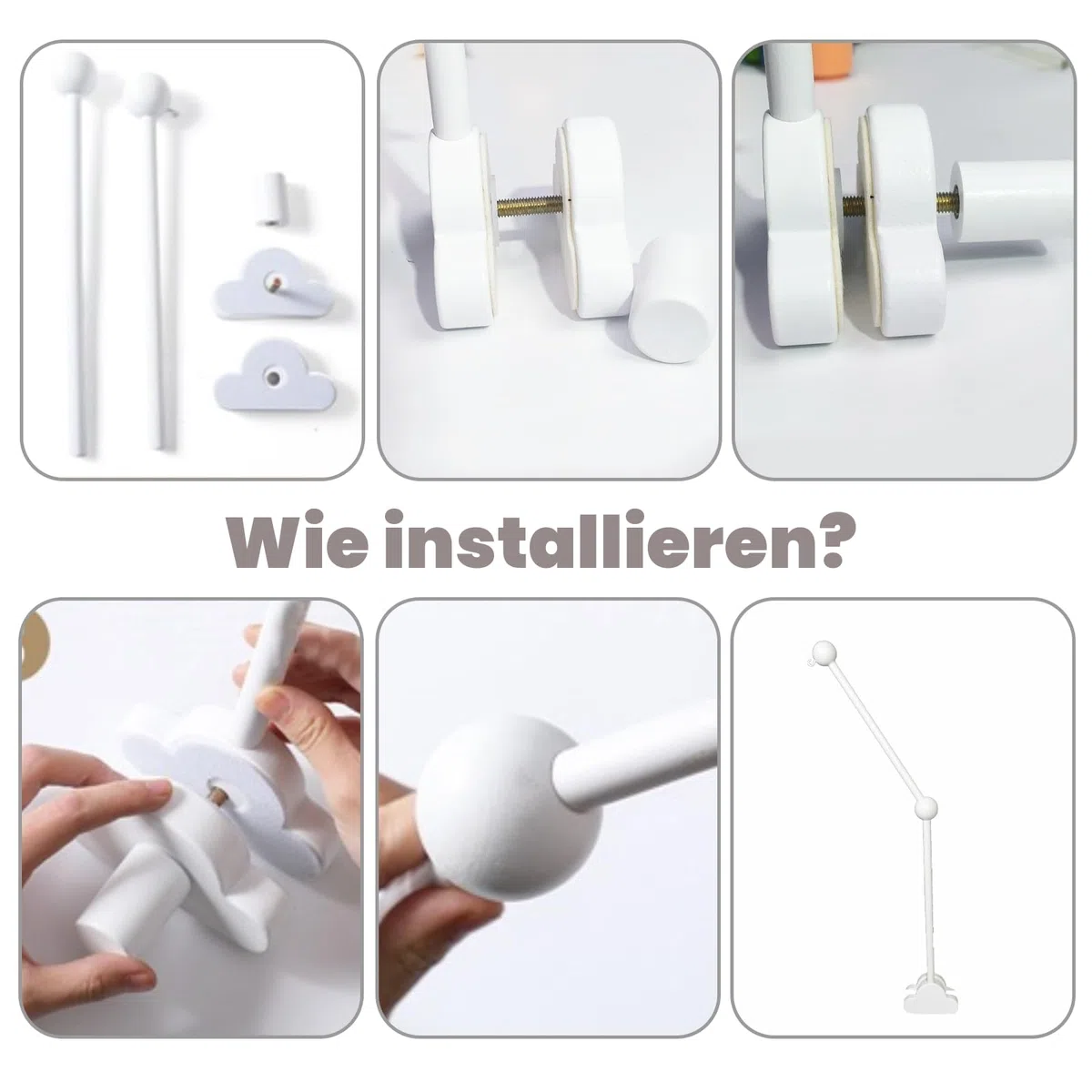 Mobile Halterung Weiß, AolKee Mobile Halterung Holz, Mobile Baby, Abnehmbarer Verstellbarer Kinderbett Mobile Arm zum Aufhängen Krippe Mobiles/Windspiele Spielzeug, babybett zubehör