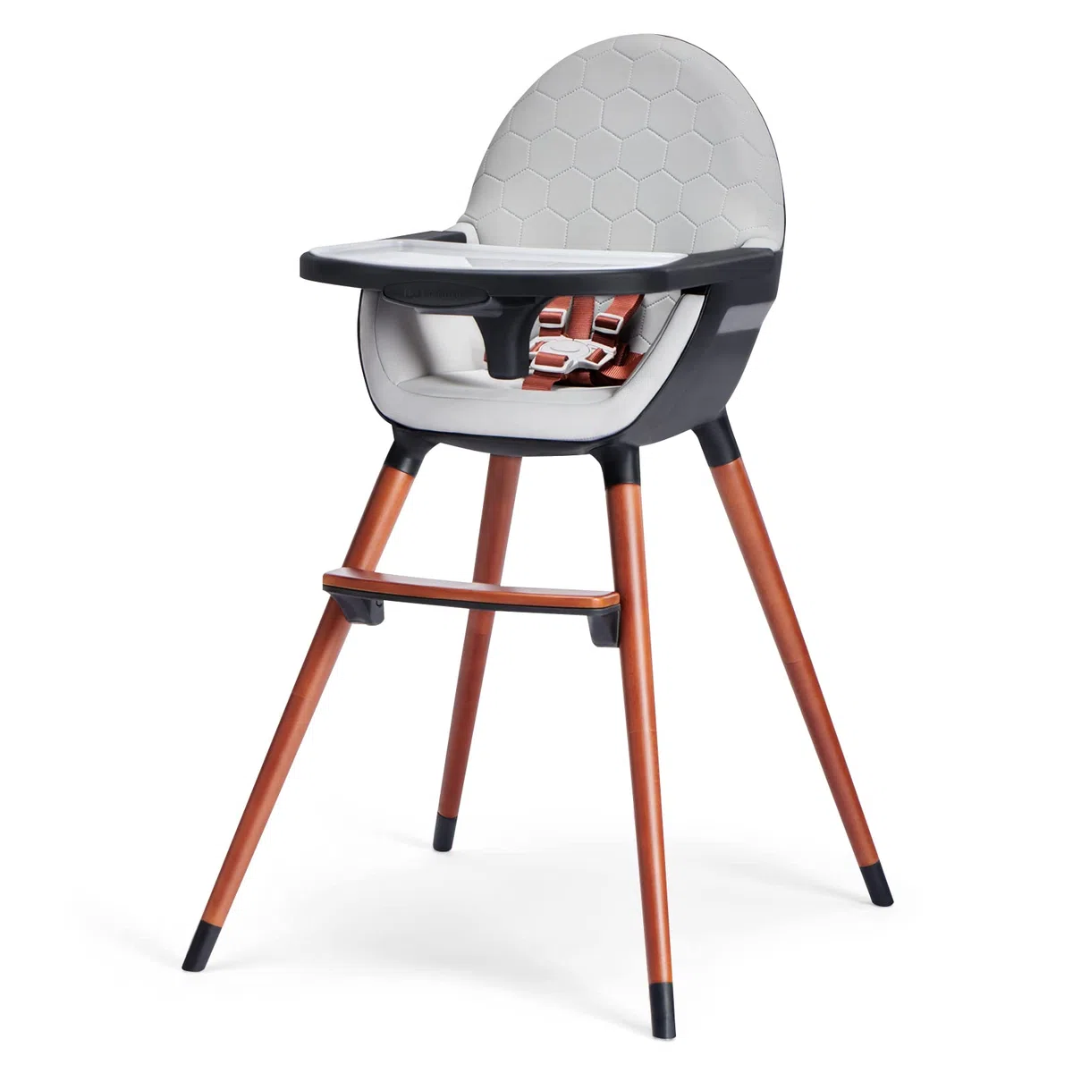 kk Kinderkraft FINIX Hochstuhl Baby ab 6 Monate bis 5 Jahre, Kinderhochstuhl 2in1 für ältere Kinder, Beine aus Holz, Verstellbare Rückenlehne Tablett Fußstütze, Stilvolles Design, Grau