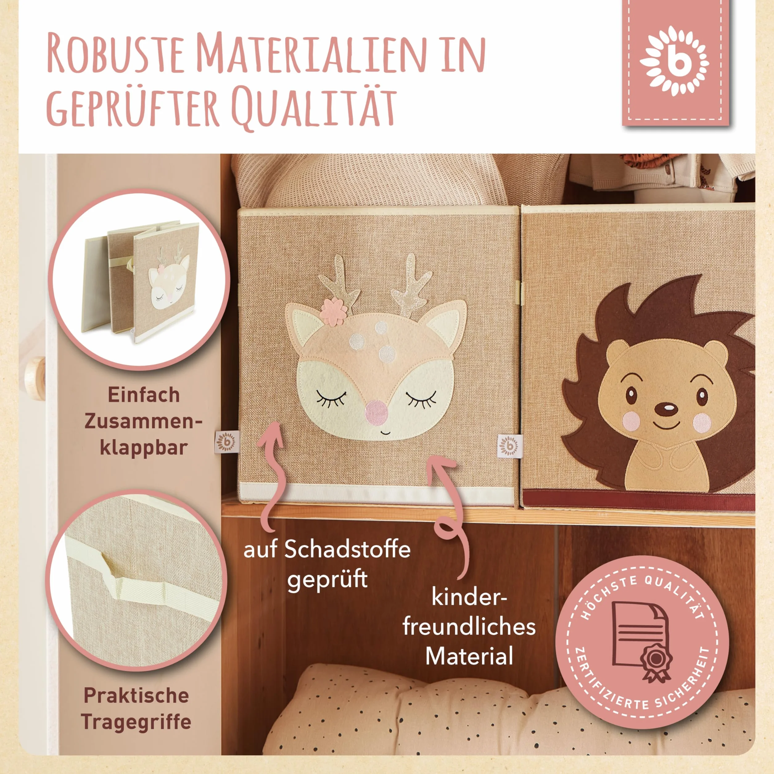 Bieco Aufbewahrungsbox Kinder | REH Ella Motiv ca. 36L faltbar | Süße Spielzeug Kiste für Kallax Regal | Aufbewahrungsbox 33x33x33 | Kallax Boxen für Spielzeug Aufbewahrung | Storage Box Kallax Korb