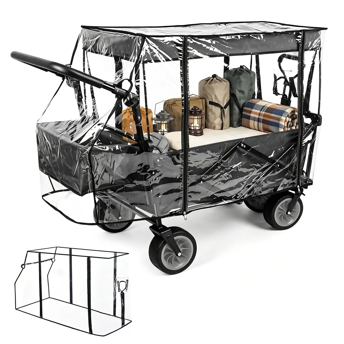 Bollerwagen Regenschutz, Universal Bollerwagen Regenschutz, 115 X 51 X 75 cm Regenverdeck, Regenabdeckung Transparent für Regenplane Klappbaren Bollerwagen Campingwagen Handwagen Universal Kinder