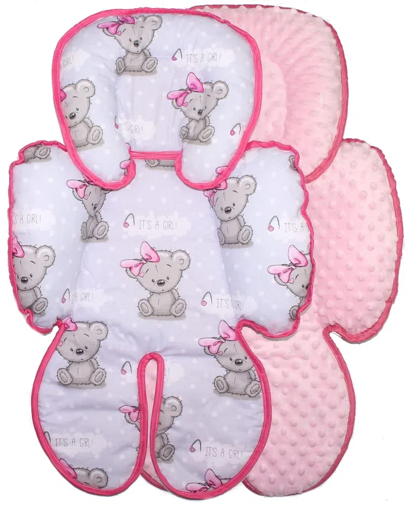 Sitzverkleinerer Minky - Baumwolle Baby Auto Kindersitz Babyschale Einlage Einsatz (Girl + Rosa)