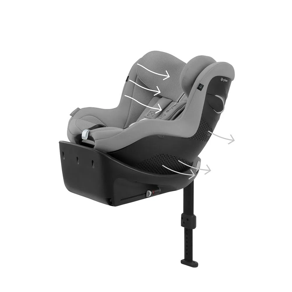 CYBEX Gold Kinder-Autositz Sirona Gi i-Size Plus inkl. Neugeboreneneinlage und Base, Ab ca. 0 bis 4 Jahre, Max. 20 kg, 40 - 105 cm, Stone Grey