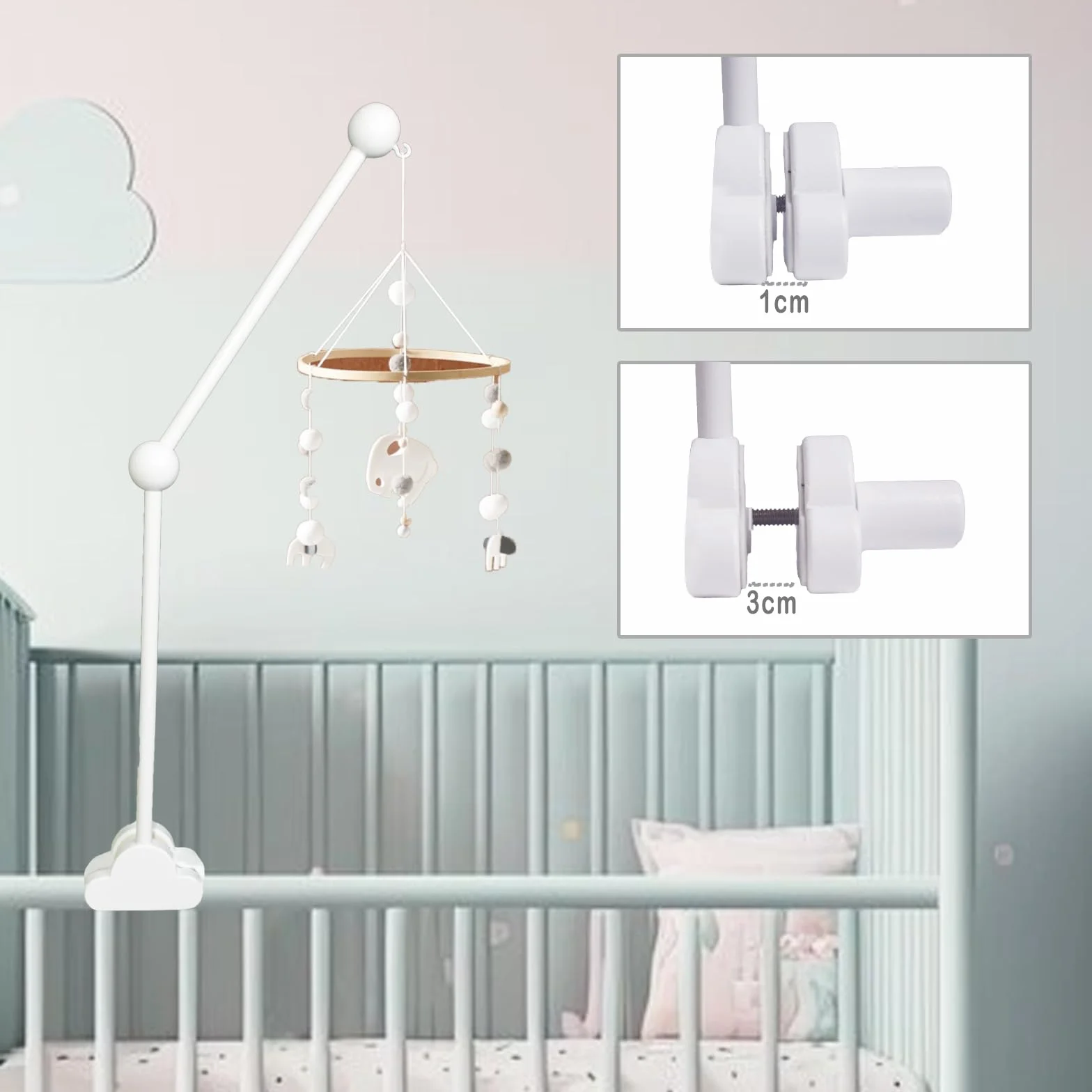 Mobile Halterung Weiß, AolKee Mobile Halterung Holz, Mobile Baby, Abnehmbarer Verstellbarer Kinderbett Mobile Arm zum Aufhängen Krippe Mobiles/Windspiele Spielzeug, babybett zubehör